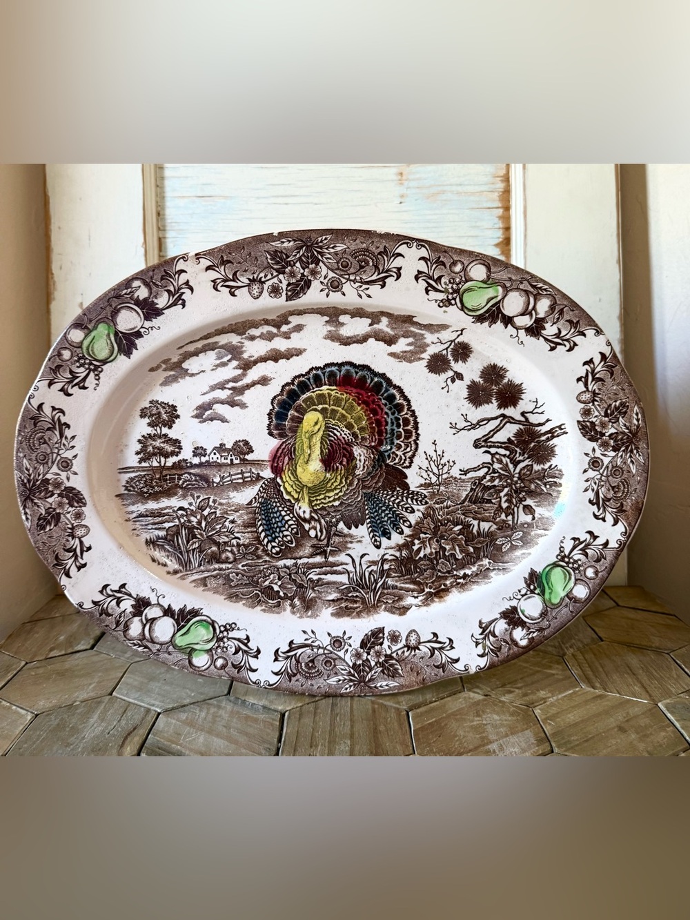 Vintage Japanese Transferware Oval Platter
18” Inches, Brown/Cream, Holidays